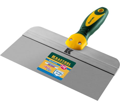 KRAFTOOL 250 мм, широкое полотно, алюминиевая направляющая, двухкомпонентная ручка, нержавеющий, фасадный шпатель (10036-250)