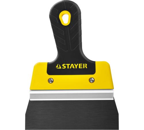 STAYER PROFlat, 150 мм, усиленная алюминиевая направляющая, двухкомпонентная ручка, анодированный, фасадный шпатель, Professional (10045-15)