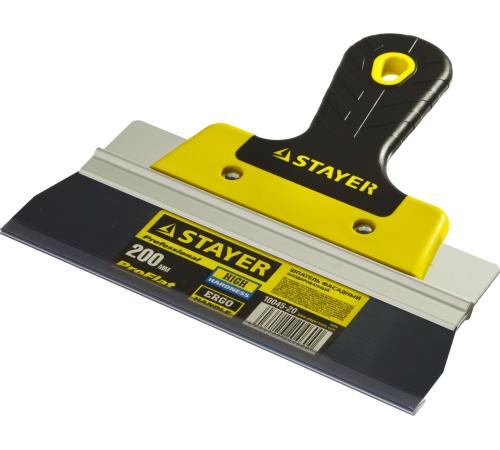 STAYER PROFlat, 200 мм, усиленная алюминиевая направляющая, двухкомпонентная ручка, анодированный, фасадный шпатель, Professional (10045-20)