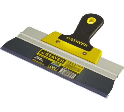 STAYER PROFlat, 250 мм, усиленная алюминиевая направляющая, двухкомпонентная ручка, анодированный, фасадный шпатель, Professional (10045-25)