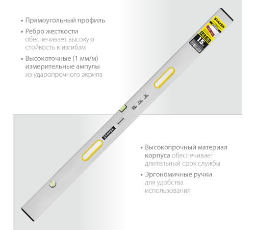 STAYER GRAND 1.5 м, точность 1 мм/м, 2 глазка, Правило с уровнем и ручками, (10752-1.5)