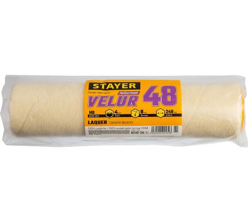 STAYER VELUR, 48 х 240 мм, бюгель 8 мм, ворс 4 мм, 50% акрил, 50% шерсть, для лаков и эмалей, малярный ролик, Professional (0232-25)