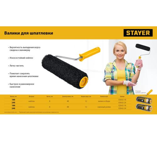 STAYER PUTTY 80 мм, 180 мм, 8 мм ручка, валик для шпатлевки, PROFESSIONAL (03642-18)