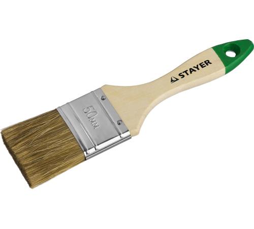STAYER LASUR, 50 мм, 2″, смешанная щетина, деревянная ручка, для высокотекучих ЛКМ, плоская кисть (01031-50)