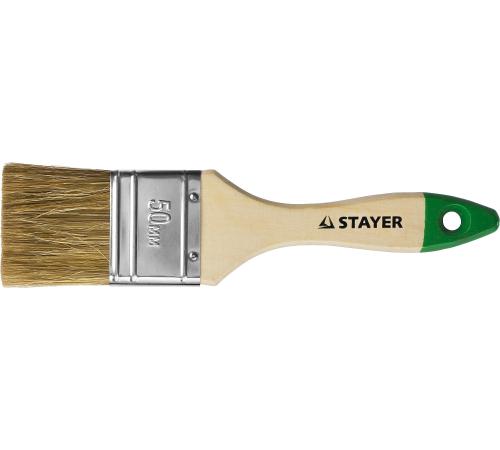 STAYER LASUR, 50 мм, 2″, смешанная щетина, деревянная ручка, для высокотекучих ЛКМ, плоская кисть (01031-50)
