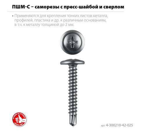 ЗУБР ПШМ-С 25 х 4.2 мм, саморез с пресс-шайбой и сверлом, цинк, 16.87 кг (7000 шт.) (4-300210-42-025)