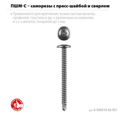 ЗУБР ПШМ-С 51 х 4.2 мм, саморез с пресс-шайбой и сверлом, цинк, 12.69 кг (3000 шт.) (4-300210-42-051)