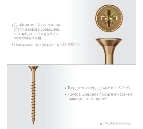 ЗУБР СУ-Ж 80 х 6.0 мм, желтый цинк, универсальный саморез, 14.52 кг (1500 шт.) (4-300390-60-080)