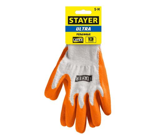 STAYER ULTRA, S-M, х/б перчатки с рельефным латексным покрытием, противоскользящие (11403-S)