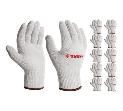 ЗУБР ОПТИМА, L-XL, х/б перчатки без покрытия, 10 класс, 10 пар (11446-XL10)