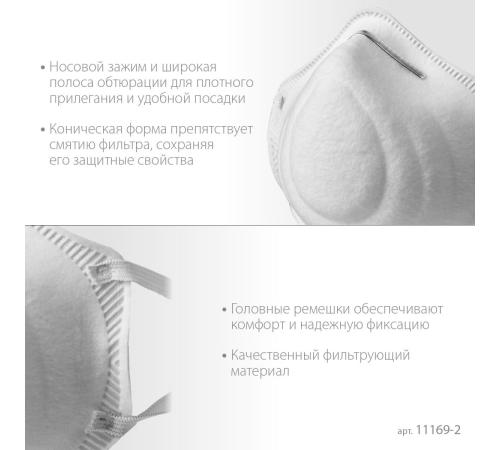 ЗУБР Ф-95, класс защиты FFP2, коническая, фильтрующая полумаска (11169-2)