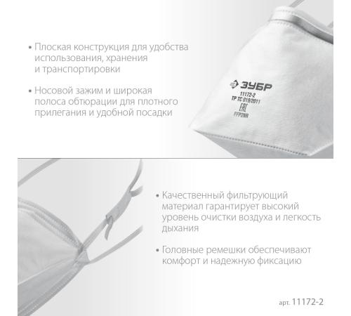 ЗУБР П-95, класс защиты FFP2, плоская, фильтрующая полумаска (11172-2)