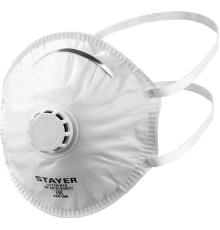 STAYER KV-80, класс защиты FFP1, коническая, 10 шт в коробке, фильтрующая полумаска с клапаном выдоха (11110-H10)