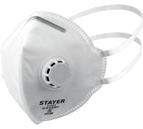 STAYER FV-95, класс защиты FFP2, плоская, фильтрующая полумаска с клапаном выдоха (11113-2)
