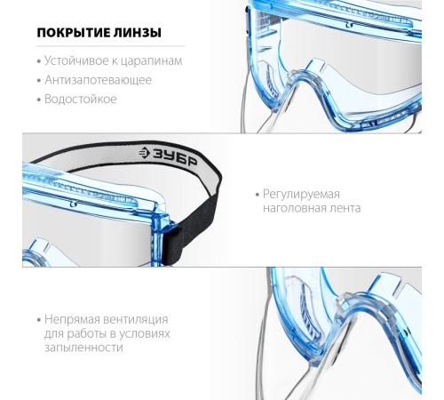 ЗУБР ПАНОРАМА ЩИТ, закрытого типа, стекло из ударопрочн поликарбоната, в компл со щитком, защитные очки с непрямой вентиляцией, Профессионал (110233)