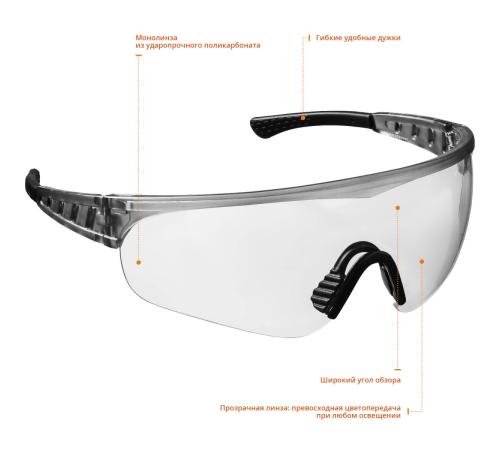 STAYER HERCULES, открытого типа, прозрачные, широкое моностекло, защитные очки, Professional (2-110431)