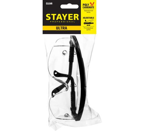 STAYER ULTRA, открытого типа, прозрачные, моностекло с боковой защитой, защитные очки (2-110481)