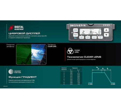 KRAFTOOL PANZER хамелеон, с панорамным трёхсторонним светофильтром, затемнение 3/4-8/9-14, маска сварщика (11061)