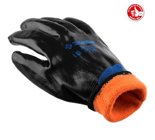 ЗУБР АРКТИКА, L-XL, двухслойные перчатки из акрила и нейлона, нитриловый облив, утеплённые, Профессионал (11469-XL)
