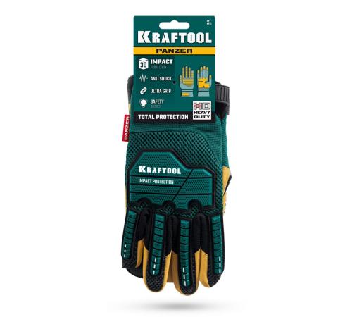 KRAFTOOL PANZER р.L (9), профессиональные комбинированные перчатки, виброзащита, увеличенные противоударные накладки (11298-L)