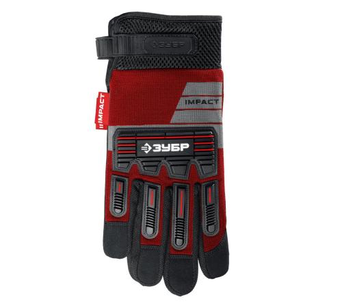 ЗУБР IMPACT р.XL (10), красные, профессиональные комбинированные перчатки, антивибрационные, противоударные, Профессионал (11478-XL)