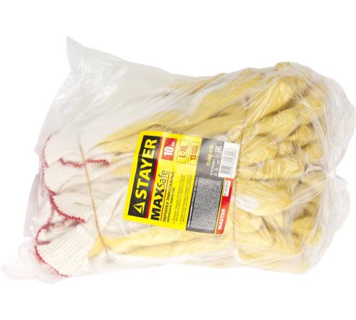 STAYER PROTECT, L-XL, х/б перчатки с одинарным латексным обливом, 10 пар (11408-H10)