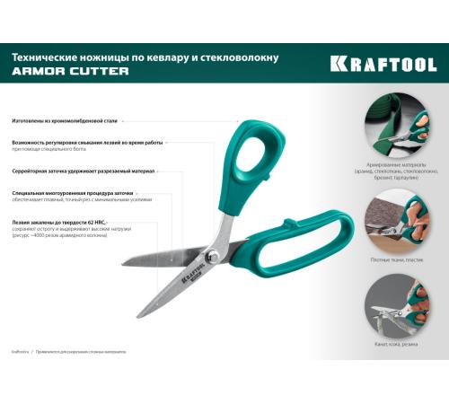 KRAFTOOL KEVLAR, 205 мм, технические ножницы по кевлару и стекловолокну (23207)