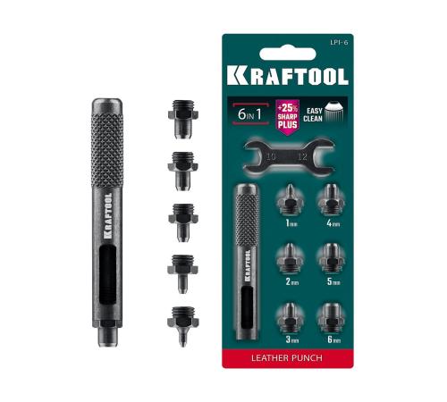 KRAFTOOL LPI-6 с набором насадок 1-6 мм, ударный пробойник для кожи (22951)