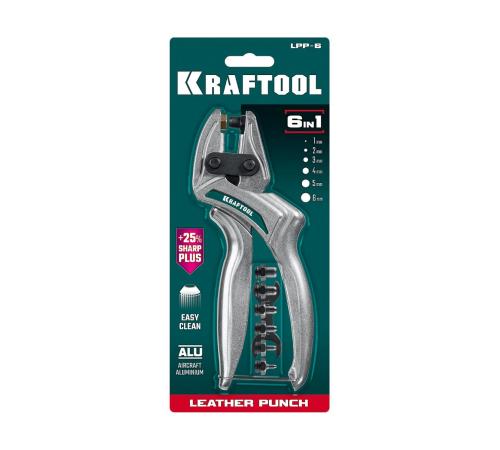 KRAFTOOL LPP-6 с набором насадок 1-6 мм, мощный дырокол для кожи (22952)