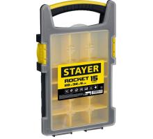 STAYER ROCKET-15, 280 x 320 x 50 мм, (11″), пластиковый органайзер с 15 съемными лотками (2-38031)
