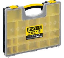 STAYER ROCKET-19, 420 x 330 x 50 мм, (16.5″), пластиковый органайзер с 19 съемными лотками (2-38032)