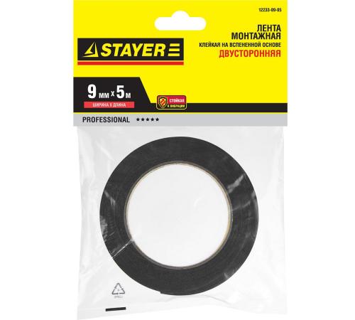 STAYER 19 мм, 5 м, черная, на вспененной основе, двухсторонняя клейкая лента, Professional (12233-19-05)