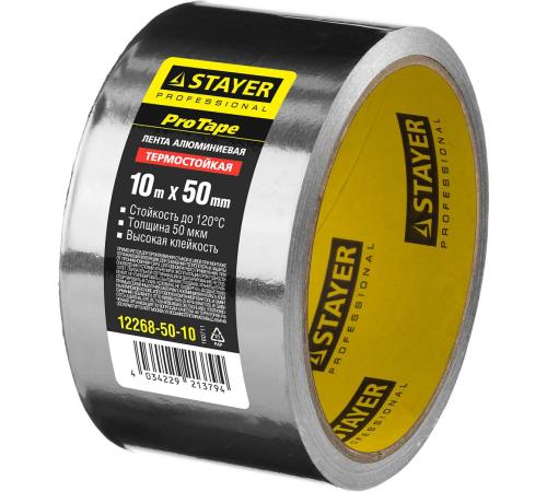 STAYER ProTape, 50 мм, 10 м, до 120 °С, самоклеящаяся алюминиевая лента, Professional (12268-50-10)