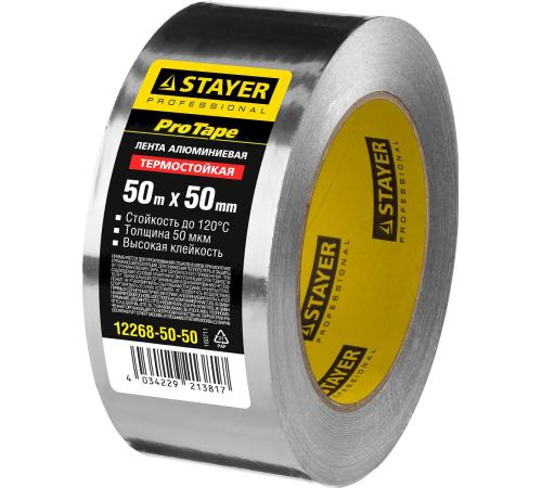 STAYER ProTape 50 мм, 50 м, до 120 °С, самоклеящаяся алюминиевая лента, Professional (12268-50-50)