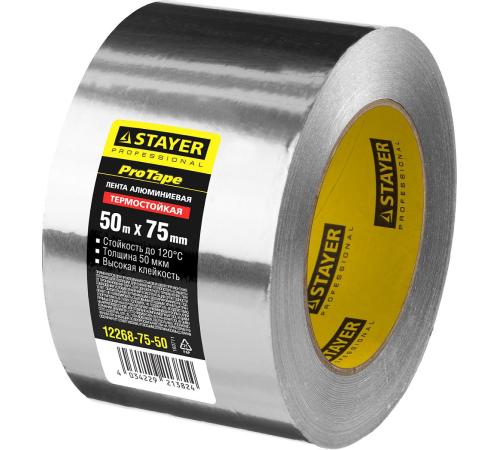 STAYER ProTape, 75 мм, 50 м, до 120 °С, самоклеящаяся алюминиевая лента, Professional (12268-75-50)