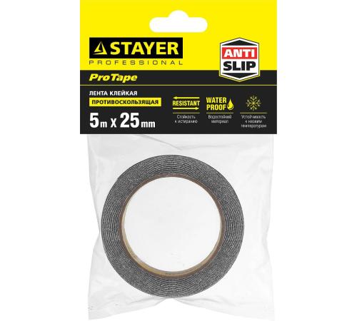 STAYER 25 мм, 5 м, черная, противоскользящая клейкая лента, Professional (12270-25-05)