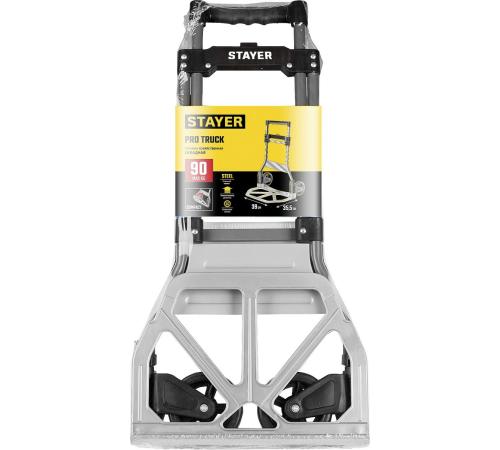STAYER PROTruck, до 90кг, каркас из стали, платформа из алюминия, платформа 39х28см, колеса d13см, вес 4кг, складная хозяйственная тележка (38755-90)