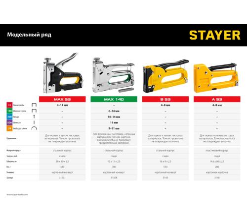 STAYER Max-53, тип 53 (A/10/JT21) 23GA (4 - 14 мм), стальной степлер (31501)