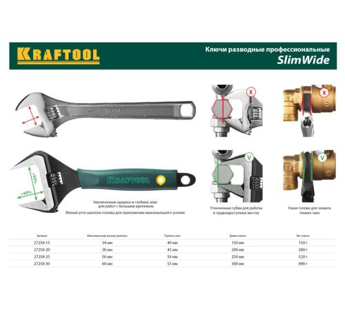 KRAFTOOL SlimWide, 150/34 мм, разводной ключ (27258-15)