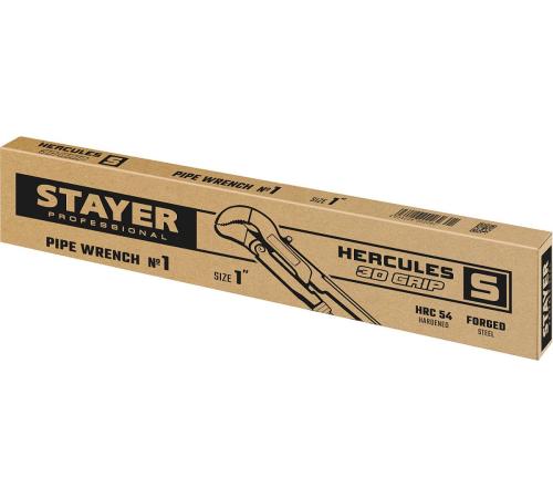 STAYER Hercules-S, №1, 1″, 330 мм, трубный ключ с изогнутыми губками, Professional (27311-1)