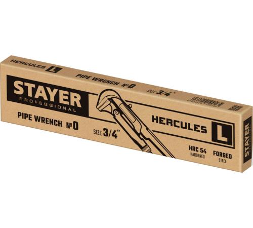 STAYER Hercules-L, №0, 3/4″,280 мм, трубный ключ с прямыми губками (27331-0)