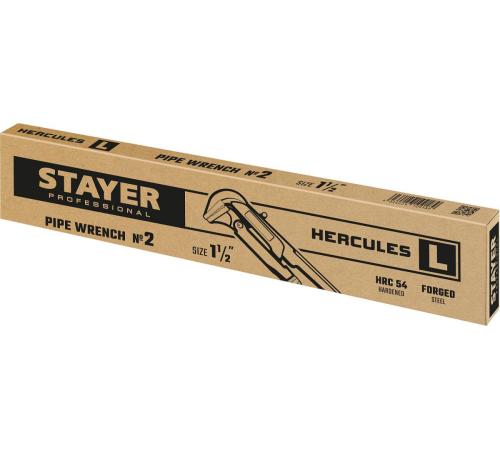 STAYER Hercules-L, №2, 1.5″, 440 мм, трубный ключ с прямыми губками (27331-2)