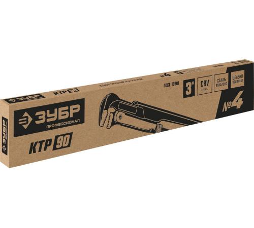 ЗУБР КТР-90, №4, 3″, 670 мм, трубный ключ с прямыми губками, Профессионал (27335-4)