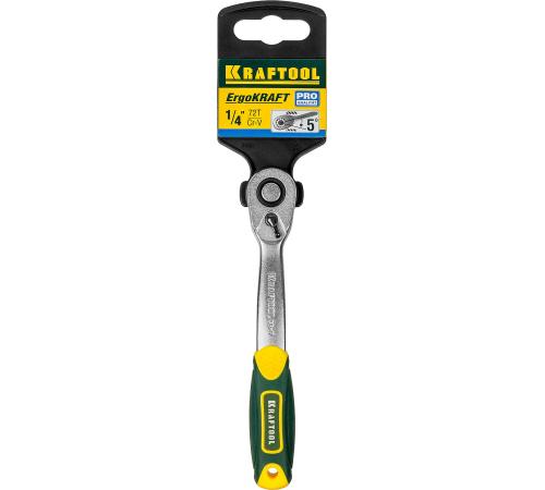 KRAFTOOL 1/4″, 72 зубца, изогнутая трещотка для торцовых головок, Pro (27795-1/4)
