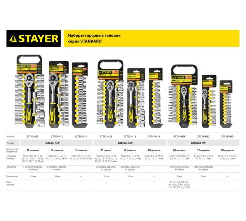 STAYER RSS 10LD, 10 предм., (1/2″), набор торцовых головок (27756-H10)