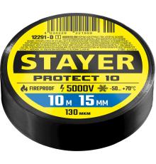 STAYER PROTECT-10, 15 мм х 10 м, 5 000 В, черная, изолента ПВХ, Professional (12292-D)