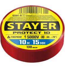 STAYER PROTECT-10, 15 мм х 10 м, 5 000 В, красная, изолента ПВХ, Professional (12292-R)