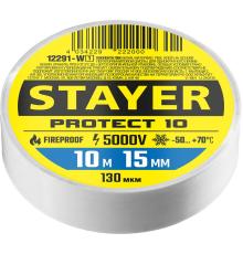 STAYER PROTECT-10, 15 мм х 10 м, 5 000 В, белая, изолента ПВХ, Professional (12292-W)