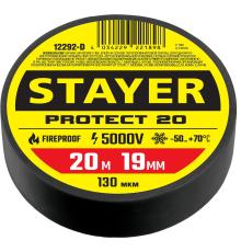 STAYER PROTECT-20, 19 мм х 20 м, 5 000 В, черная, изолента ПВХ, Professional (12292-D)