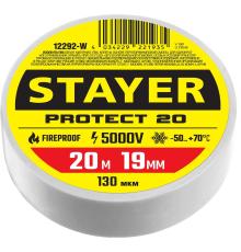 STAYER PROTECT-20, 19 мм х 20 м, 5 000 В, белая, изолента ПВХ, Professional (12292-W)